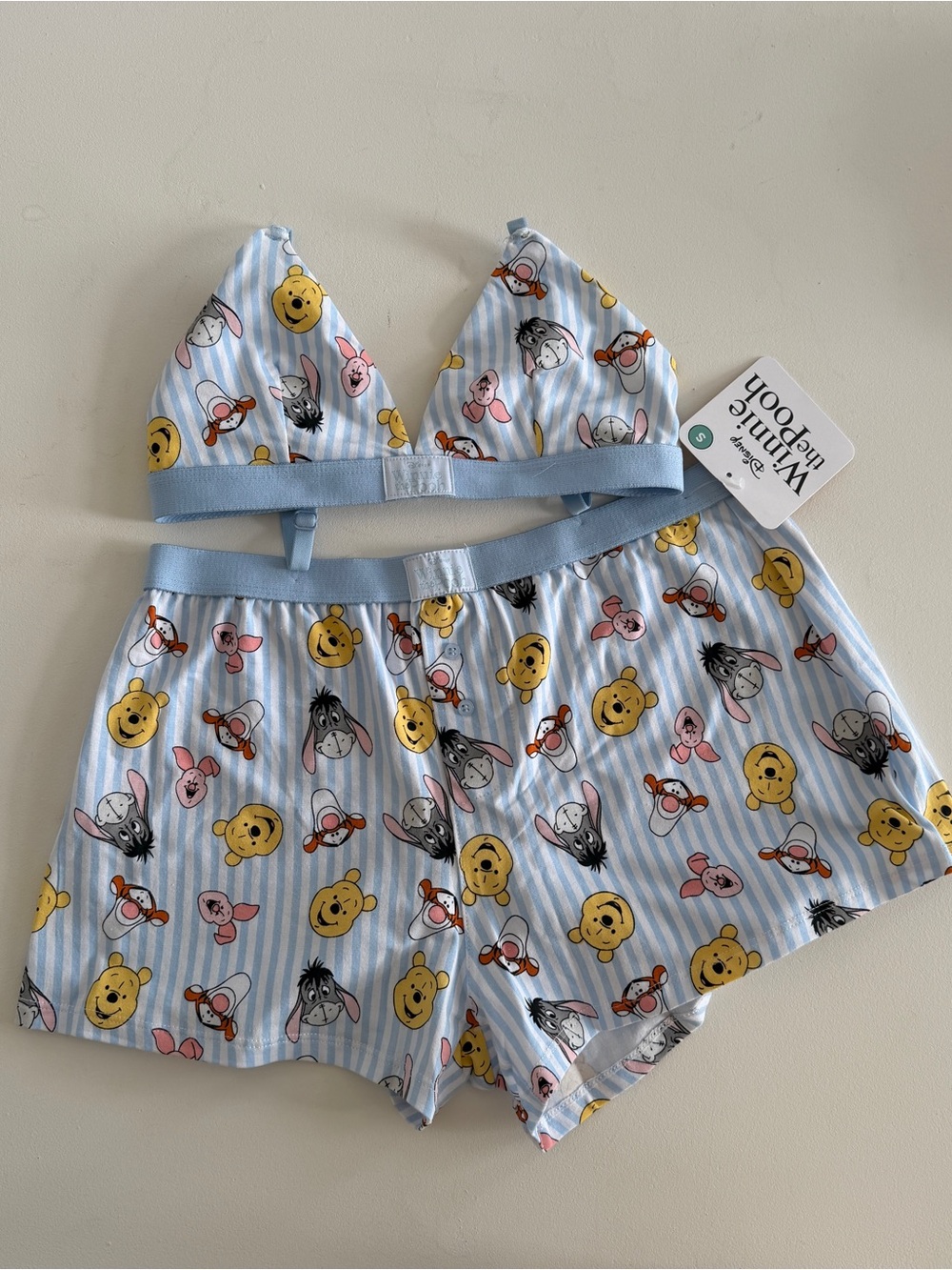 Winnie the Pooh Blue Stripe Girls' Sleep Set - Top & Shorts